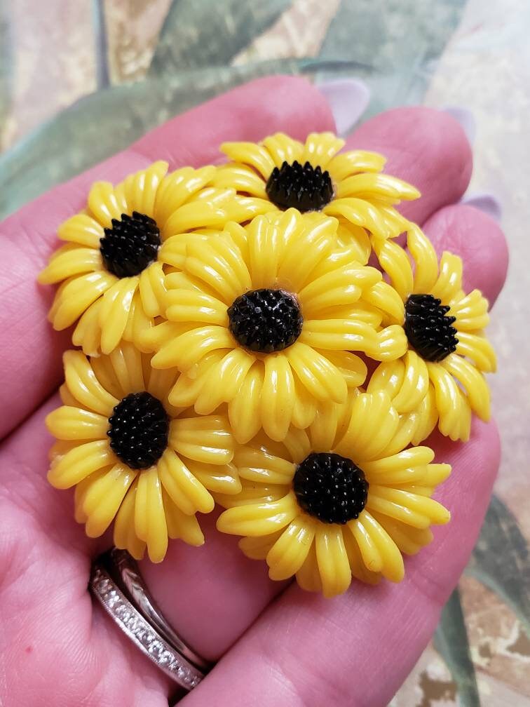 【激レア】PMO DAISY PIN SET #1 YELLOW Vintage Yellow Daisy Cluster Brooch Pin Pendant Gold Tone