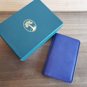 Estuche vintage Levenger de cuero morado y azul para accesorios, compartimento para bloc de notas, caja original, blocs de notas y lápiz de repuesto, fabricado en EE. UU.