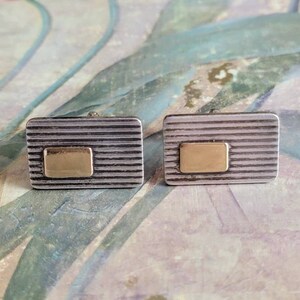 Vintage Sterling Silver Cufflinks: Gold Stripe Detail, Mens Accessory