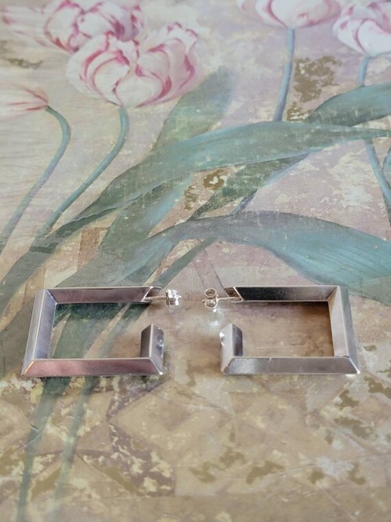 Vintage Sterling Silver Open Square Hoop Statemen… - image 3