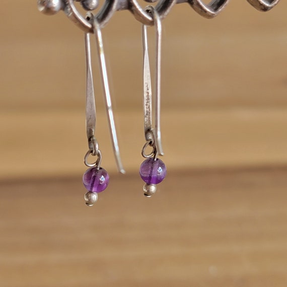 Vintage Sterling Silver and Amethyst Bead Earring… - image 5
