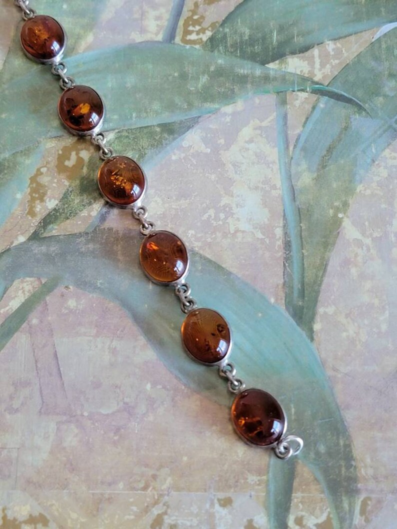 Vintage Sterling Silver and Amber Bracelet Oval