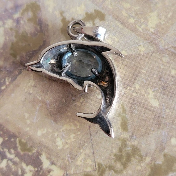 Vintage Sterling Silver and Blue Gemstone Dolphin… - image 6