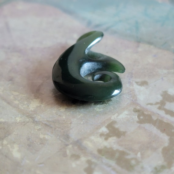Vintage Hand Carved Jade Hook Pendant - image 2