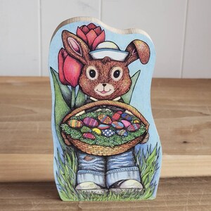 Vintage Maxwell Kory Wood Easter Bunny Decor - 1986
