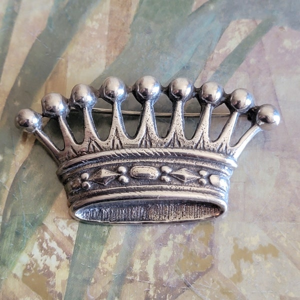 Vintage Sterling Silver King Queen Crown Brooch Or Pin