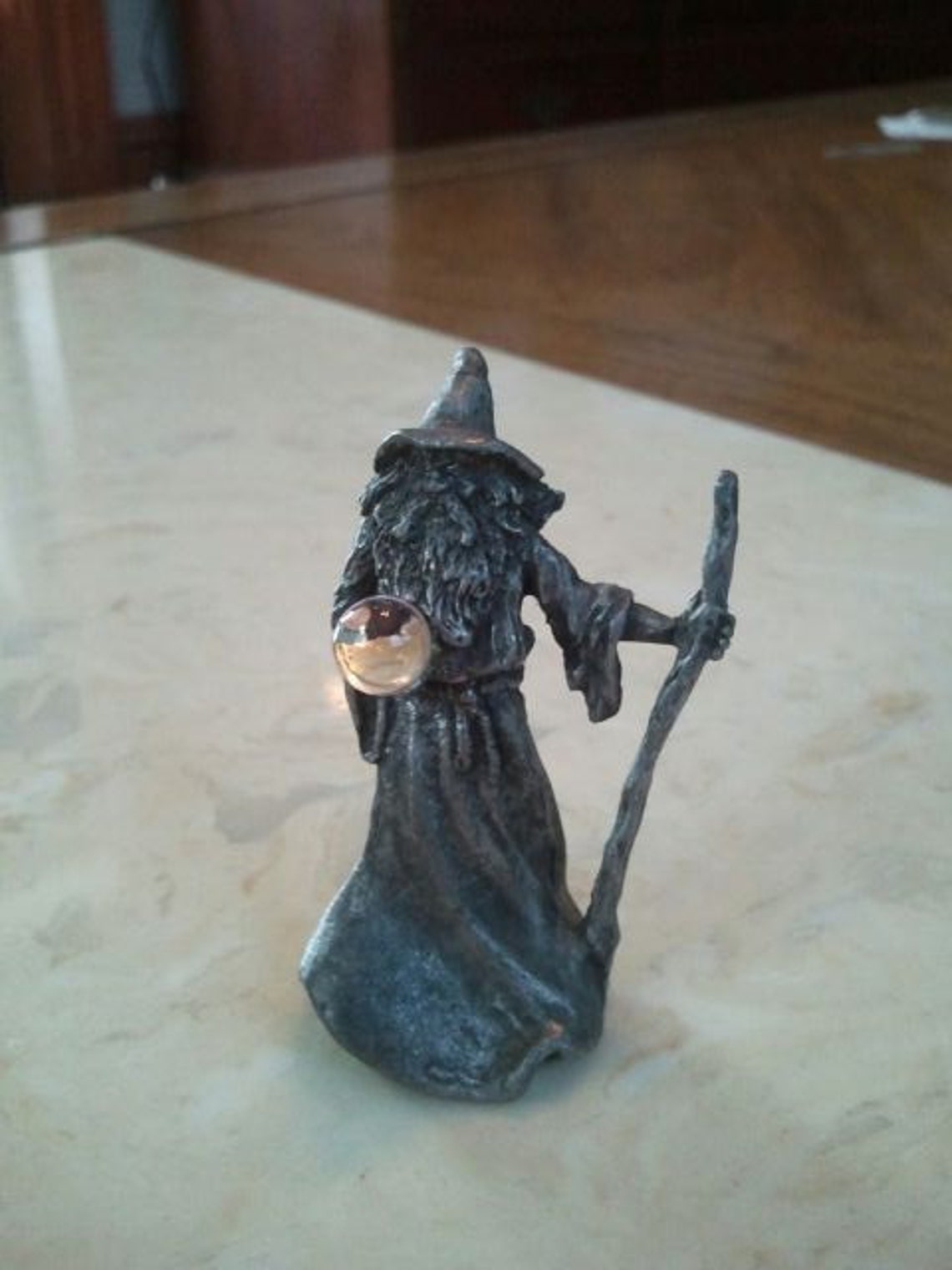 Vintage Pewter Wizard With Staff and Crystal Sphere Figurine Etsy