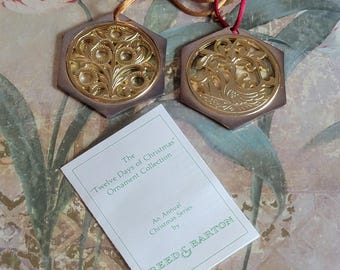 Vintage Reed and Barton Silverplate Christmas Ornaments, 5 Golden Rings and 6 Geese, 1985
