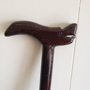 Vintage Wood Walking Stick or Cane Animal Handle with Marble Father&#39;s Day
