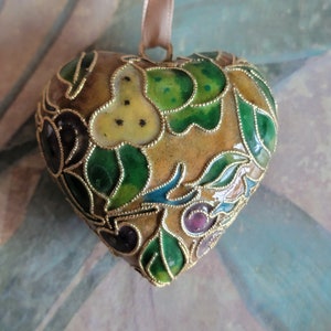 Vintage Cloisonne Enamel Heart Christmas Tree Ornament Love Valentine&#39;s Day