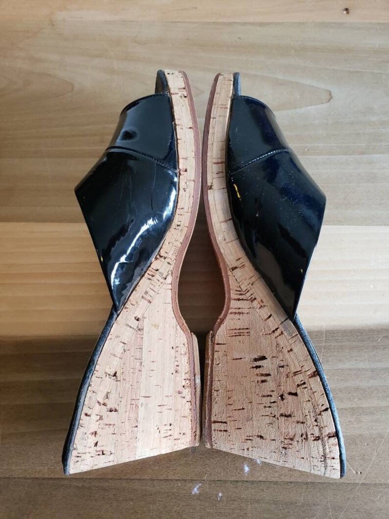 patent leather cork wedges
