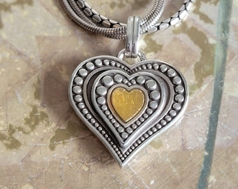 Vintage Brighton Heart Pendant Necklace: Silver & Gold Tone, 3-Strand