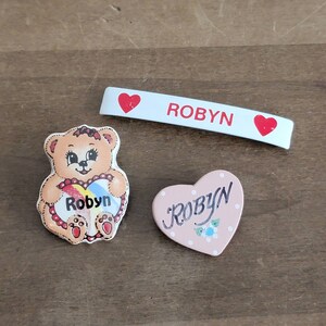 Vintage Lot of 3 Robyn Pieces Heart Pin Teddy Bear Pin Barrette Hair As Is