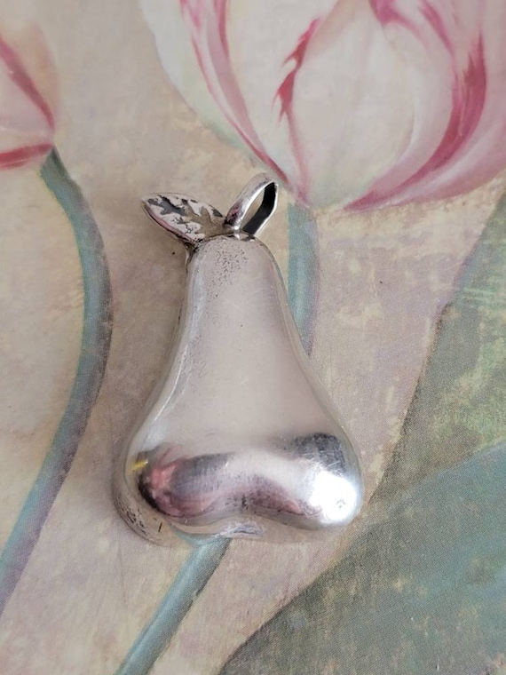 Vintage Sterling Silver Pear Pendant Fruit