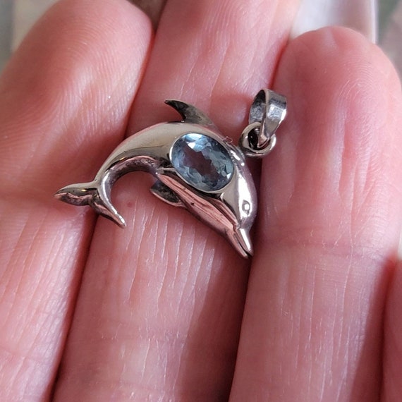 Vintage Sterling Silver and Blue Gemstone Dolphin… - image 7