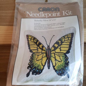 Vintage Dead Stock Caron Crewel Kit Embroidery Needlepoint 1977 Butterfly Made in the USA