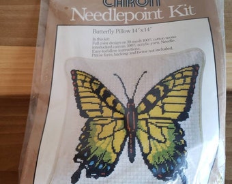 Vintage Dead Stock Caron Crewel Kit Embroidery Needlepoint 1977 Butterfly Made in the USA