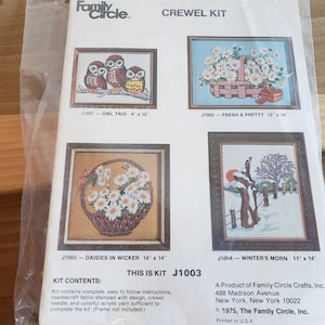 Vintage Dead Stock Family Circle Crewel Kit Embroidery Needlepoint 1975 Daisies in Wicker