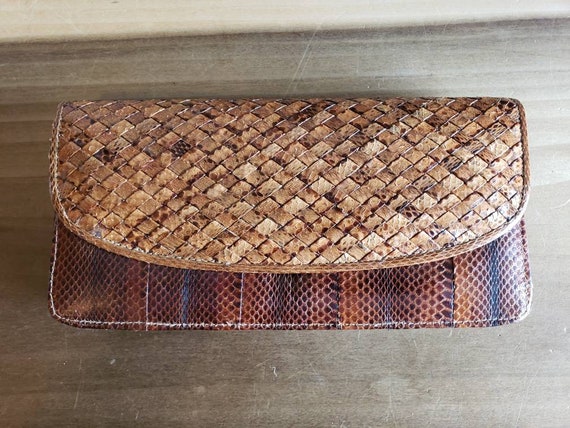 Vintage Brown Snakeskin Purse Pocketbook Handbag … - image 1