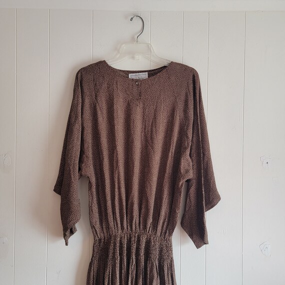 Vintage Nicole Miller Brown Dress with Cream Prin… - image 2