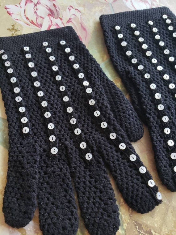 Vintage by Elayne Black Gloves Ladies Retro Croch… - image 3