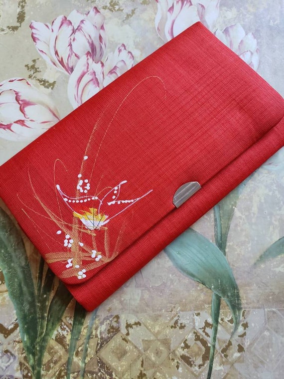 SALE Vintage Red Textile Wallet Accessory Snap Clo