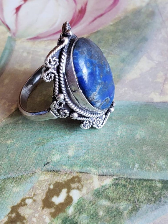 Vintage Sterling Silver and Blue Stone Bezel Ring… - image 2