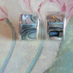 Vintage Sterling Silver and Abalone Post Curved Earrings for Pierced Ears