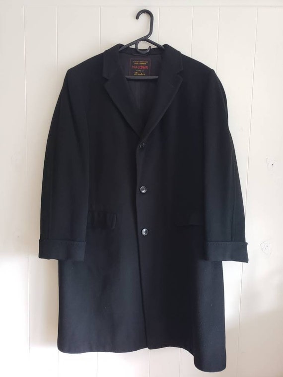 Vintage Mens Black Single Breasted Cashmere Coat 1970… - Gem