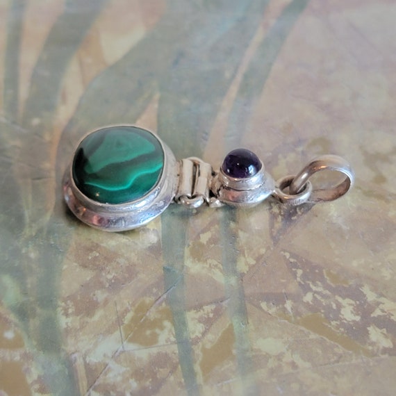 Vintage Sterling Silver Malachite and Amethyst Se… - image 5