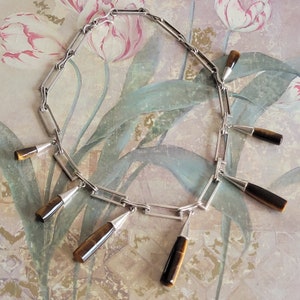 Vintage Sterling Silver and Tiger Eye Necklace 925 As Is