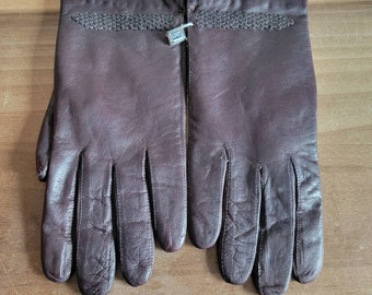 Vintage Brown Leather Gloves - Filene's Italian Lined Gloves Size 7.5 (As Is)