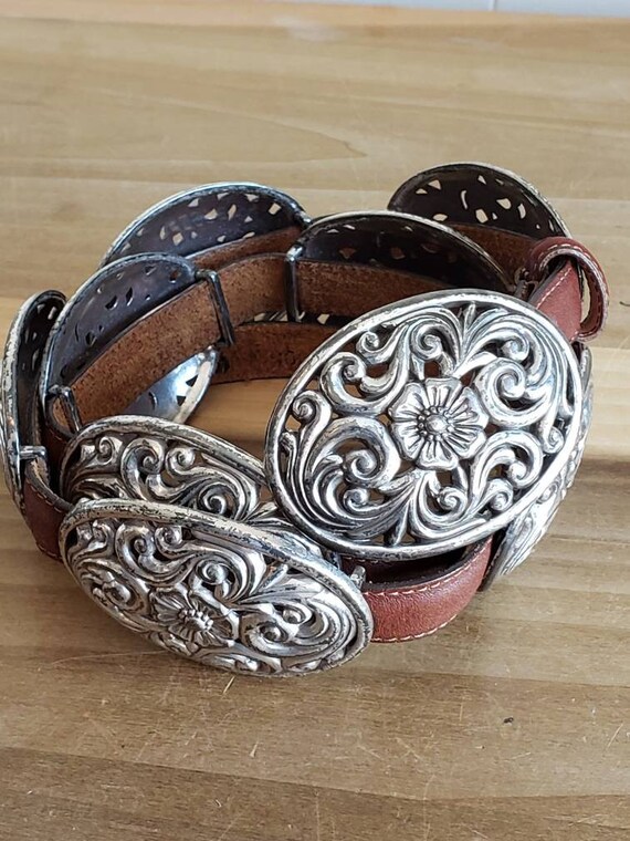 Vintage Brighton Brown Leather and Silver Tone Metal Southwestern