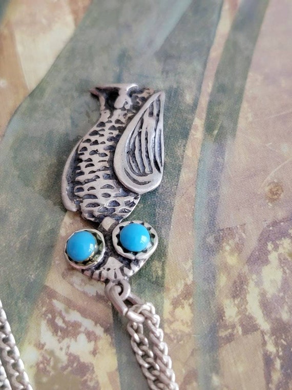 Vintage SC Sterling Silver and Turquoise Wise Owl… - image 3