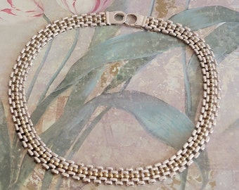 Vintage Sterling Silver and Gold Wash Flexible Choker Collar Panther Necklace 925 Lobster Claw Clasp