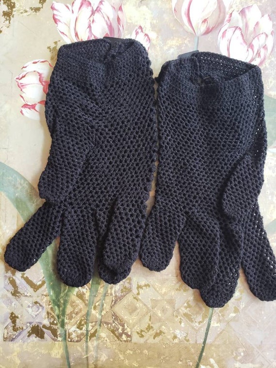 Vintage by Elayne Black Gloves Ladies Retro Croch… - image 3