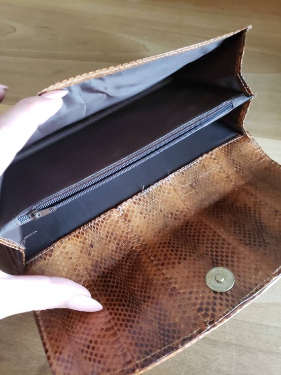 Vintage Brown Snakeskin Purse Pocketbook Handbag … - image 9