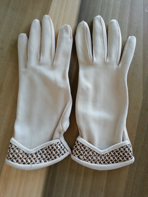 Vintage Beige Gloves Ladies Retro Woven Straw Mes… - image 8