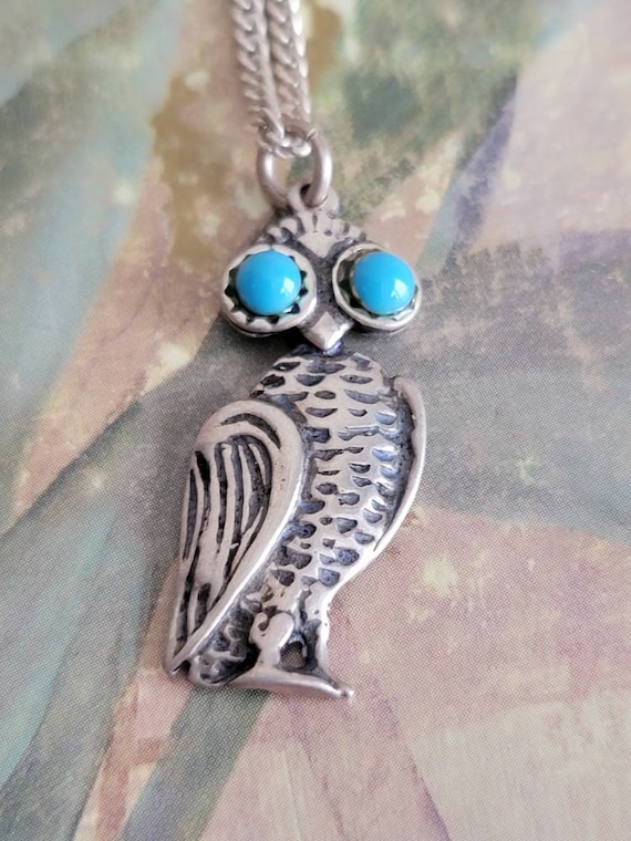 Vintage SC Sterling Silver and Turquoise Wise Owl… - image 1