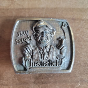 Vintage Chesterfield Cigarettes Belt Buckle Brass Providence Rhode Island Accessory As Is