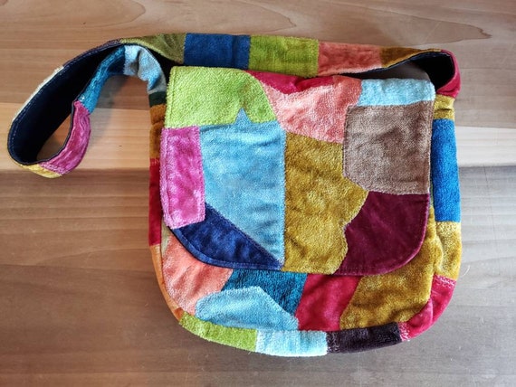 Vintage Velvet Patchwork Shoulder Bag Purse 1960s
