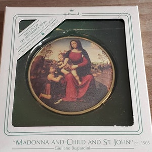 Vintage Hallmark Art Series Masterpieces Christmas Ornament 1984 Original Box Madonna and Child and Saint John Giuliano Bugiardini image 3