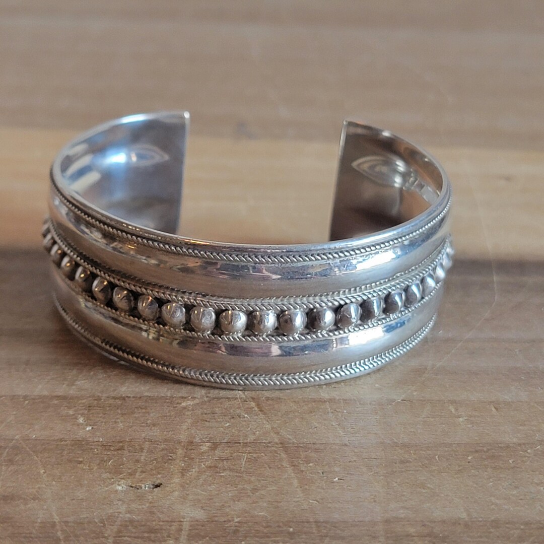 Fas Silver Vintage Signed FAS Sterling Silver Wide Cuff Statement Bracelet 925 - Etsy