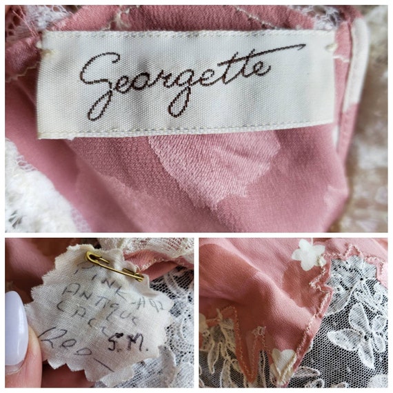 Vintage Georgette Dress Mauve Buttons 1980s Antiq… - image 10
