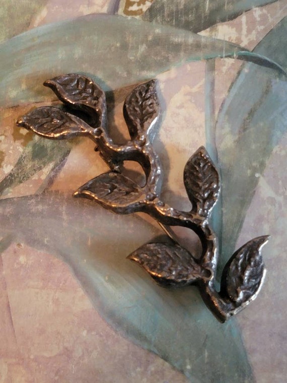 Vintage Yvonne Tindas Leaves on a Branch Brooch o… - image 3