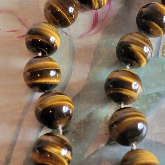 Vintage Tiger Eye Large Bead Beaded Chunky Neckla… - image 9