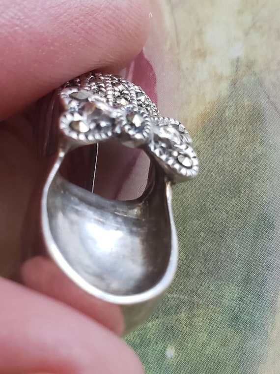 Vintage Sterling Silver Marcasite Baby Shoe with … - image 8