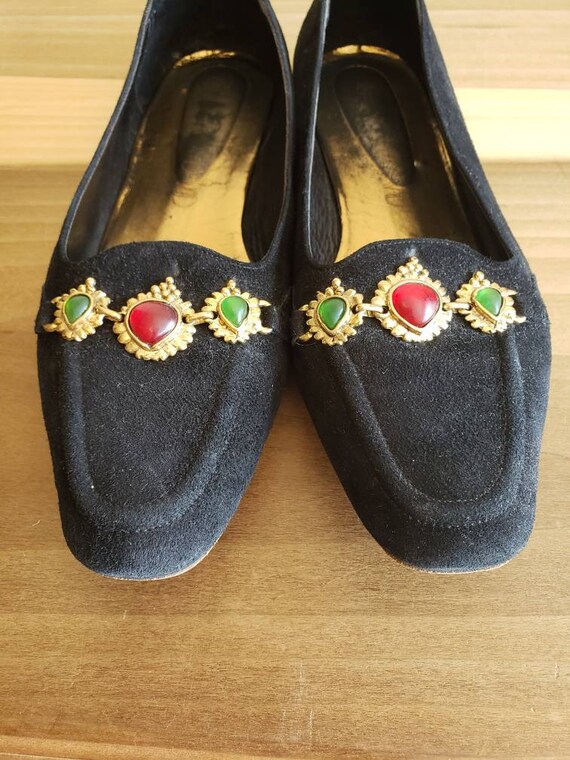 Vintage Joan and David Black Suede Flats with Gol… - image 2