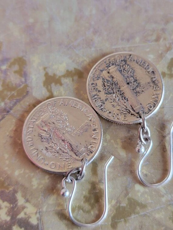 Vintage Sterling Silver Mercury Dime Earrings for… - image 7