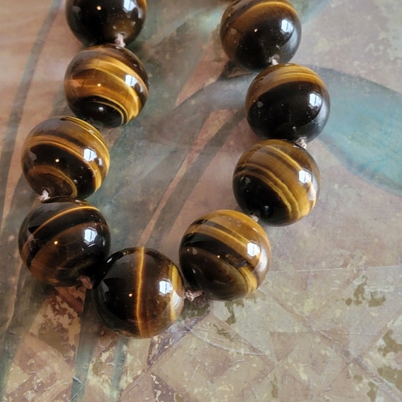 Vintage Tiger Eye Large Bead Beaded Chunky Neckla… - image 6